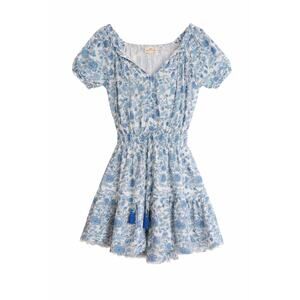 NIBI MTK Block Print Cotton Raw Hem Mini Dress Blue XS Coastal Preppy Resort